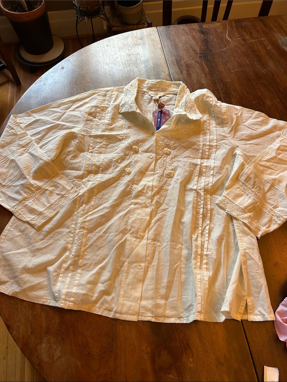 April Cornell Cream Embroidered Button-Front Blouse